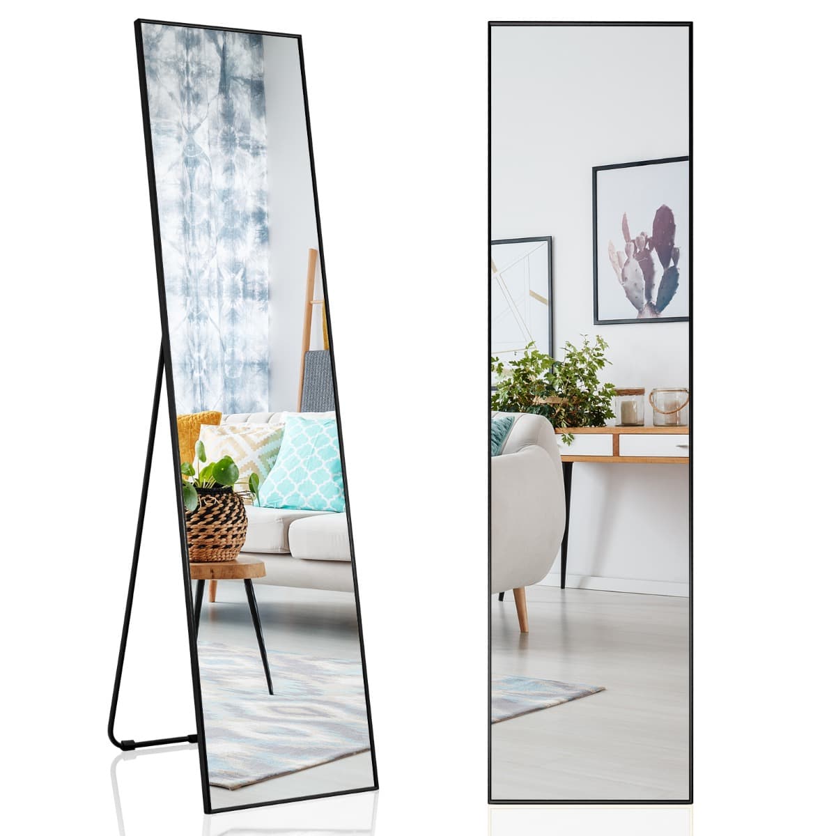 CostwayMiroir Pleine Longueur 160 X 40 CM Miroir Rectangulaire avec Verre Incassable et Cadre en Alliage D'aluminium pour Chambre Salon Entrée Noir