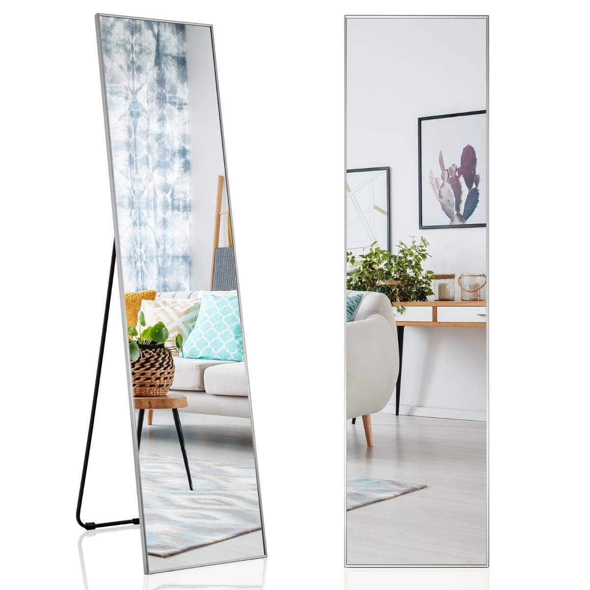 CostwayMiroir Pleine Longueur 160 X 40 CM Miroir Rectangulaire avec Verre Incassable et Cadre en Alliage D'aluminium pour Chambre Salon Entrée Argent